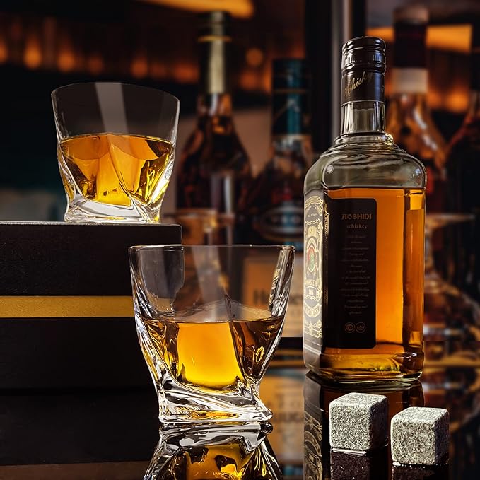 Mofado Crystal Old Fashioned Whiskey Glasses — Modern Tapered (11oz, Set of 2)